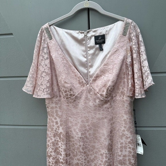 Adrianna Papell Women's blush pink Satin Burnout flutter sleeves midi Dress 10 - Picture 11 of 16
